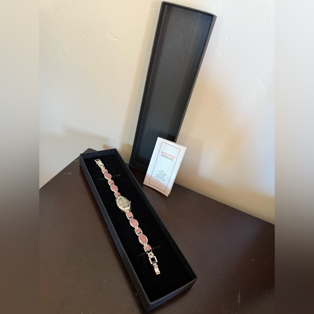 BADAVICI New  Quartz Watch  Original Box stainless steel Pink‎ Cabochons Links